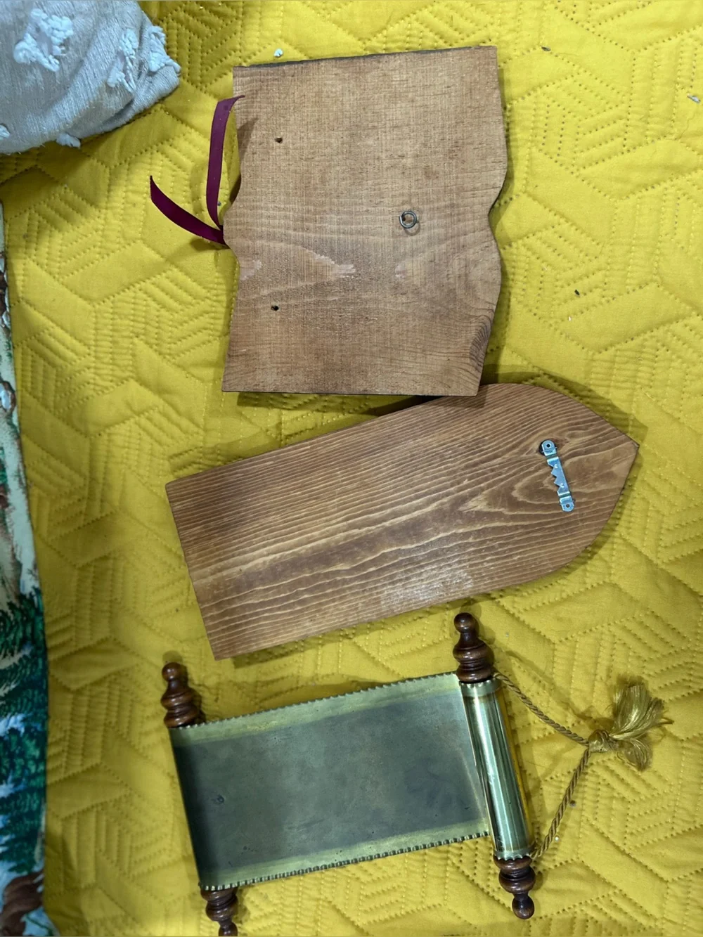 VTG 1970s Homco Brass & Wood Religious Wall Plaque Set - 3pc